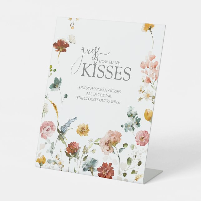  Elegant Floral How Many Kisses Bridal Shower Pedestal Sign (Front)