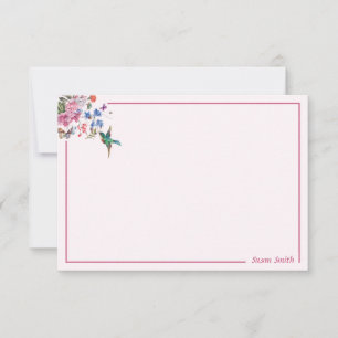 Elegant Floral Hummingbird Personalized Note Card