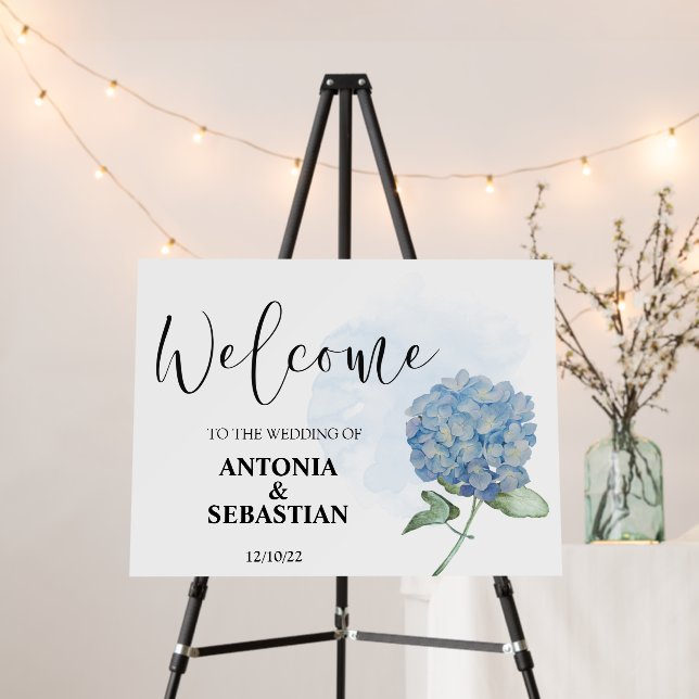 Elegant Floral Hydrangea Wedding Sign Foam Board (In Situ (Stand))