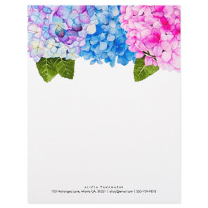 Elegant Floral Hydrangeas | Add Name Contact Letterhead