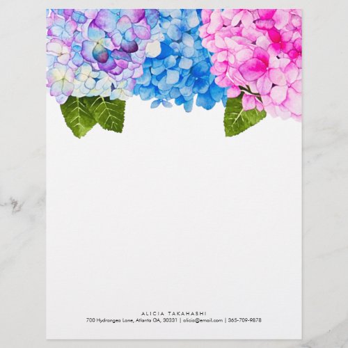 Elegant Floral Hydrangeas  Add Name Contact Letterhead
