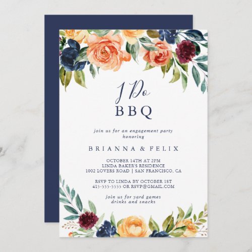 Elegant Floral I Do BBQ Engagement Party  Invitation