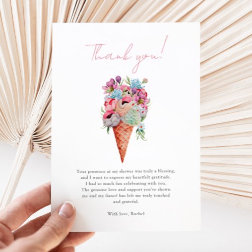 Elegant Floral Ice Cream Bridal Shower Thank You Card
