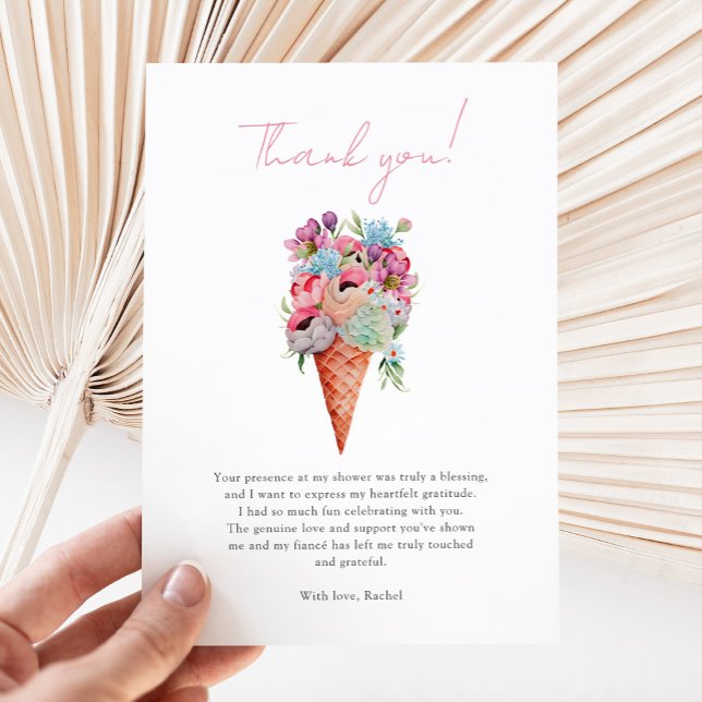 Elegant Floral Ice Cream Bridal Shower Thank You Card (Creator Uploaded)