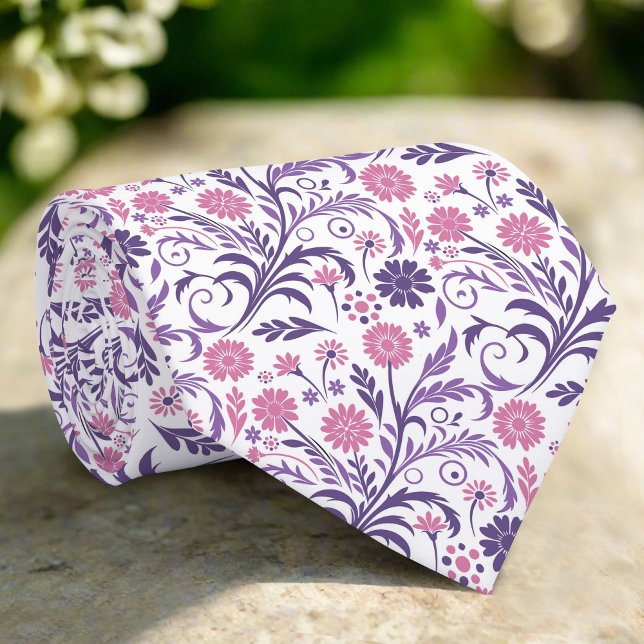 Elegant Floral Illustration On White Background Neck Tie (Creator Uploaded)