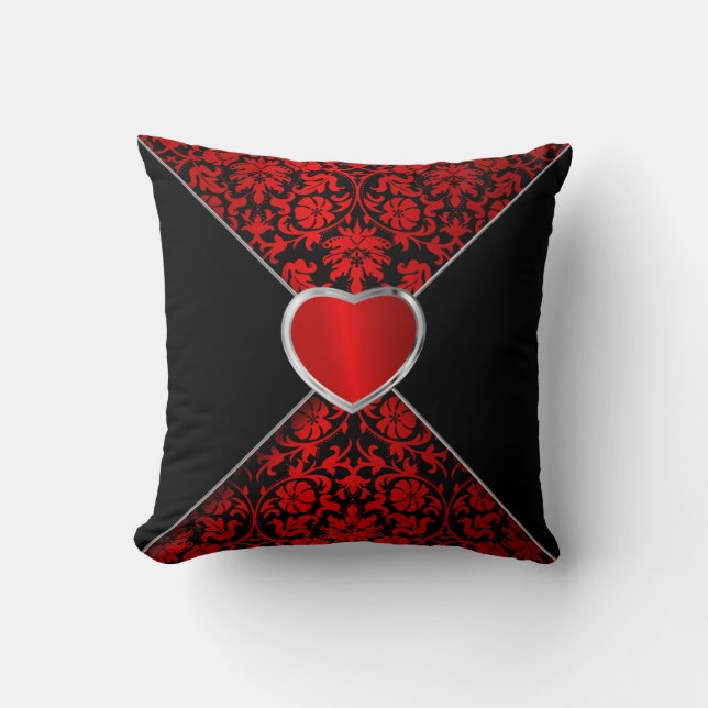 Elegant Floral in Black and Deep Red Throw Pillow (Front)