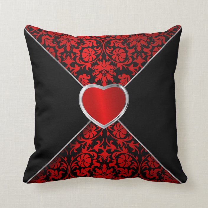 Elegant Floral in Black and Deep Red Throw Pillow