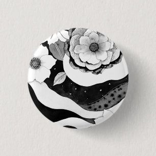 Elegant Floral in Black and White Button