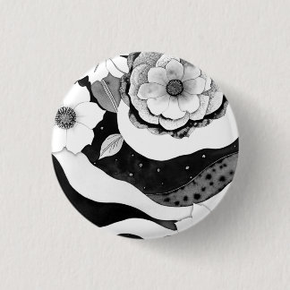 Elegant Floral in Black and White Button