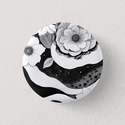 Elegant Floral in Black and White Button