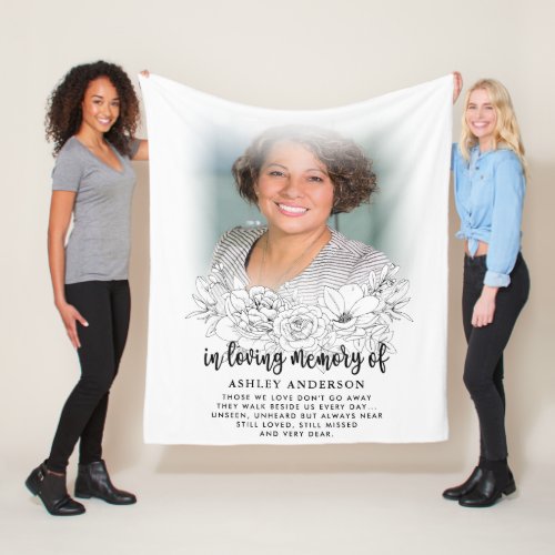 Elegant Floral In Loving Memory Photo Fleece Blanket