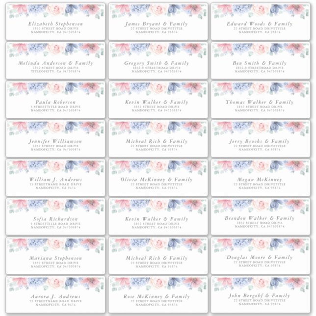 Elegant Floral Individual Guest Address Labels (Front)