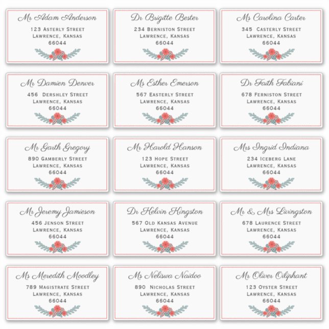 Elegant Floral Individual Shipping Address Wedding Sticker (Front)