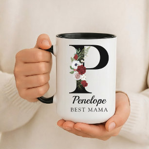 Elegant Floral Initial Custom Mug Gift for New Mom