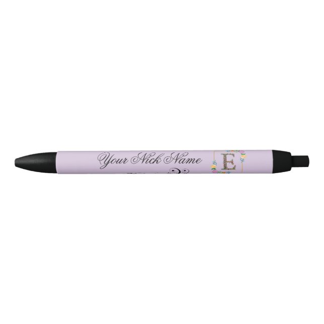 Elegant Floral Initial E Pen (Front)