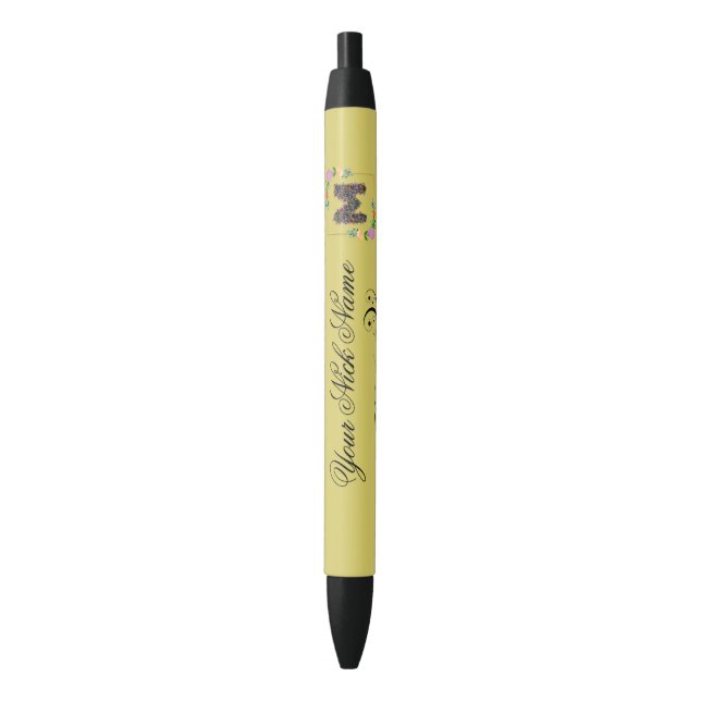 Elegant Floral Initial M Pen (Front Vertical)