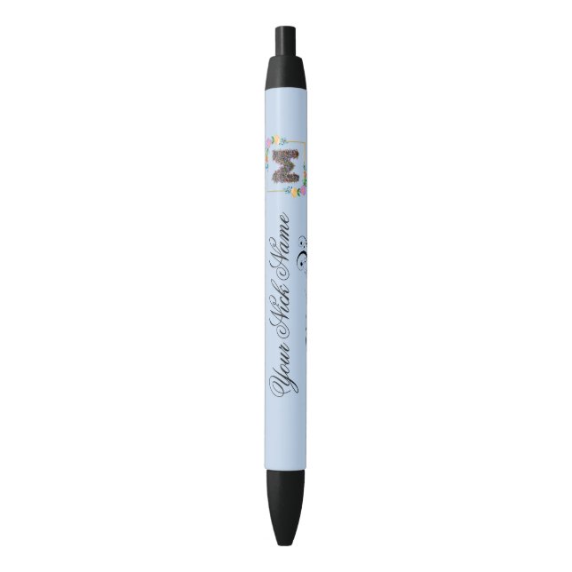 Elegant Floral Initial M Pen (Front Vertical)