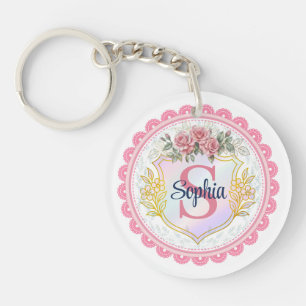 Elegant Floral Initial & Name Monogram Keychain
