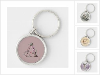 Elegant Floral Initials Monogram Keychains