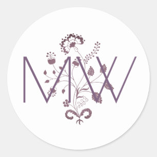 Elegant Floral Initials Monogram Raspberry Classic Round Sticker