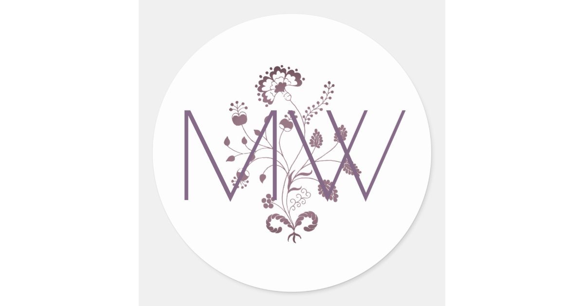 Customized Initials Raisins Elegant Floral Initials Monogram Raspberry Classic Round Sticker | Zazzle