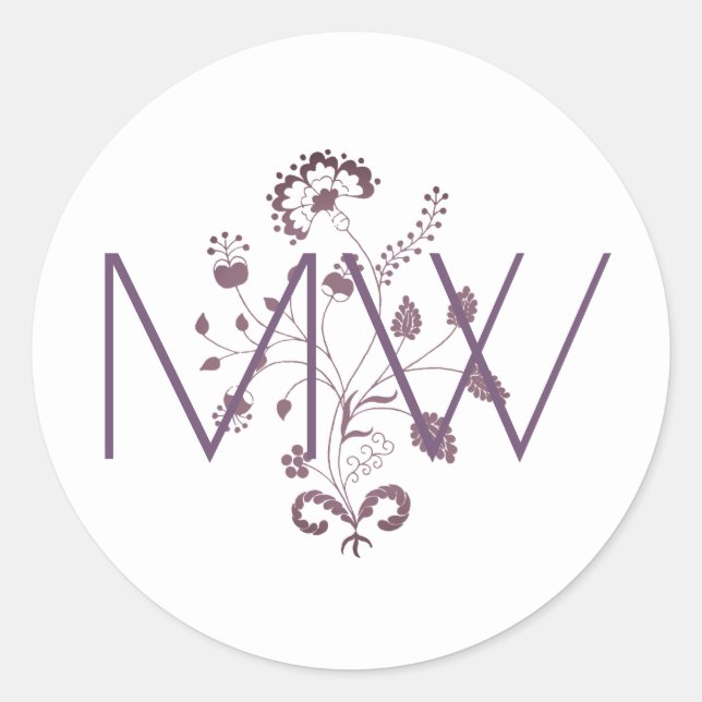 Elegant Floral Initials Monogram Raspberry Classic Round Sticker (Front)
