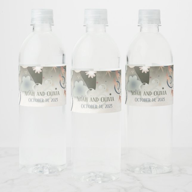 Elegant Floral Inspirivity Wedding Personalized Water Bottle Label (Bottles)