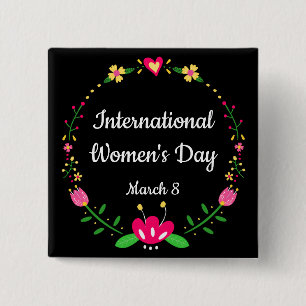 Elegant Floral International Womens Day Pinback Button
