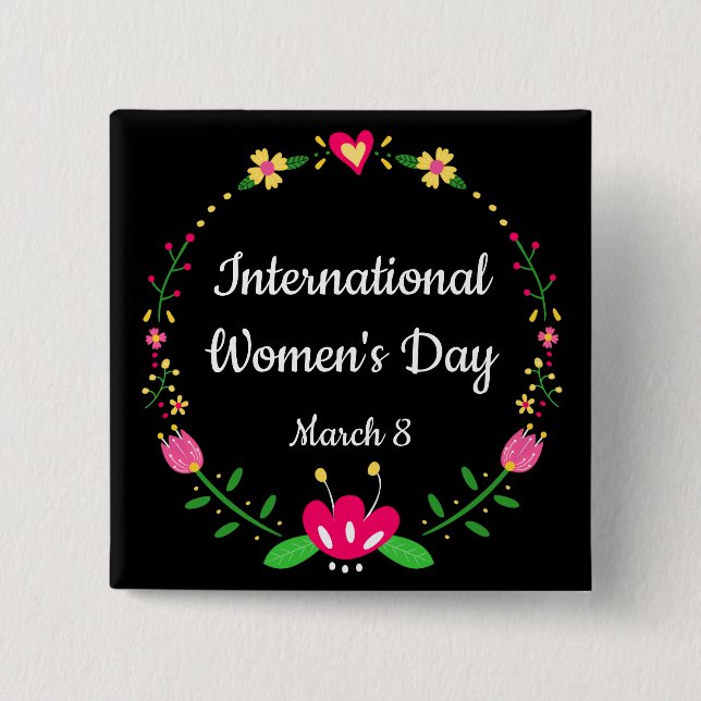 Elegant Floral International Womens Day Pinback Button (Front)