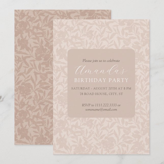 Elegant floral invitation neutral beige mocha (Front/Back)