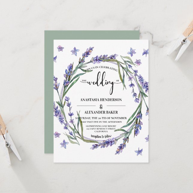 Elegant Floral Invitation to wedding ceremony. (Front/Back In Situ)