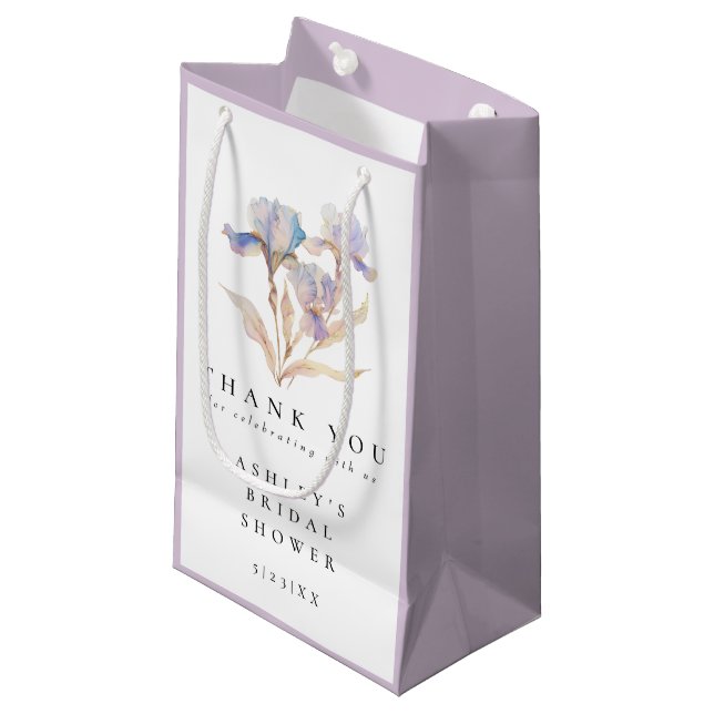 Elegant Floral Iris Bridal Shower Thank You Favor Small Gift Bag (Front Angled)