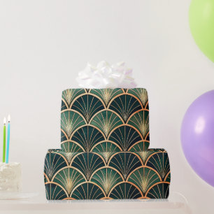 Elegant Floral Islamic Green Black Gold Art Deco Wrapping Paper