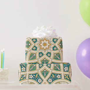 Elegant Floral Islamic Green Gold Wrapping Paper
