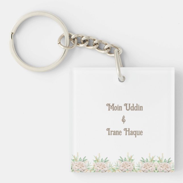 Elegant Floral Islamic Nikah Ceremony Invitation Keychain (Front)