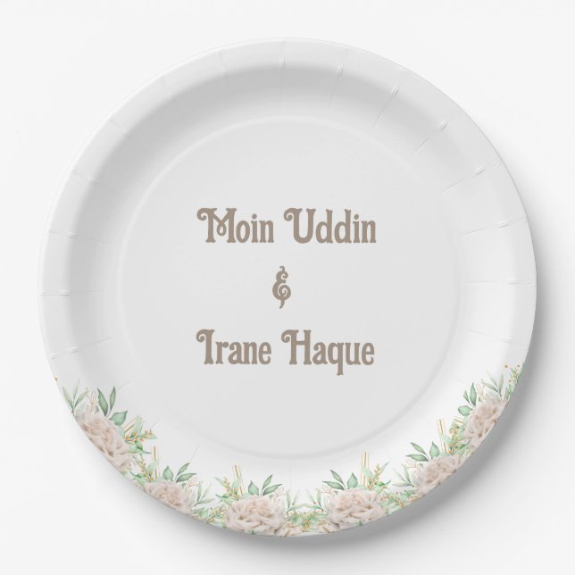 Elegant Floral Islamic Nikah Ceremony Invitation Paper Plates (Front)