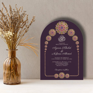 Elegant Floral Islamic Pattern Arch Wedding Invitation