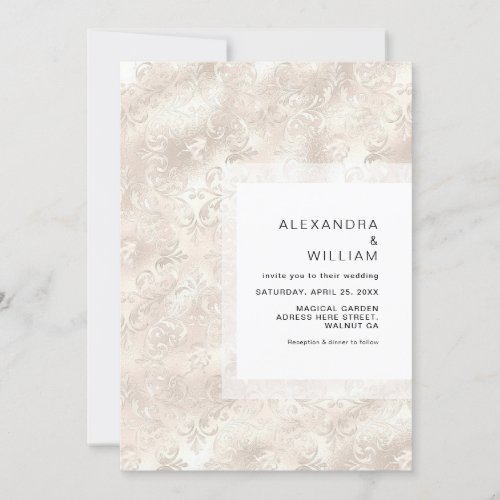 Elegant Floral Ivory Faux Foil Pearl Glam Wedding Invitation