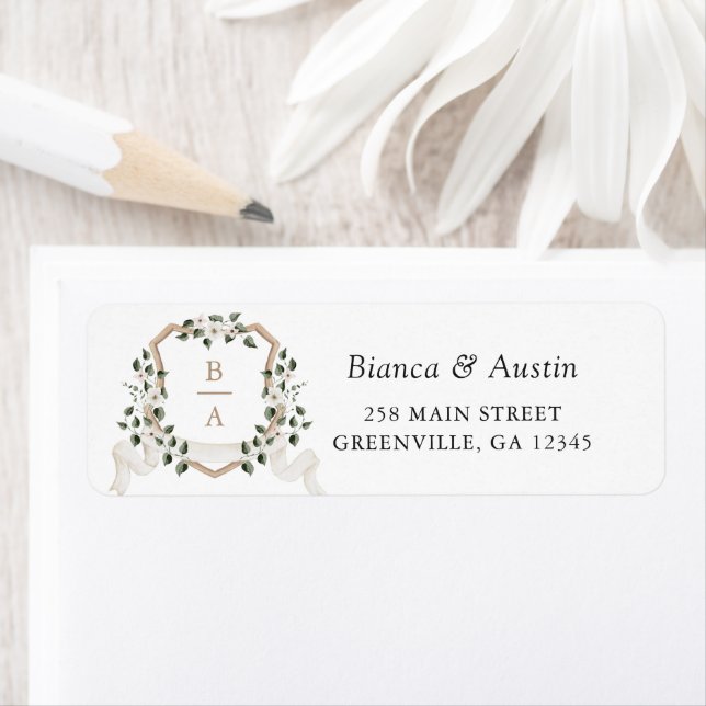 Elegant Floral Ivy Greenery Crest Return Address Label (Insitu)