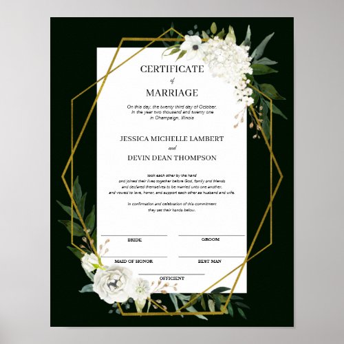 Elegant Floral Keepsake Certificate of Marriage Poster