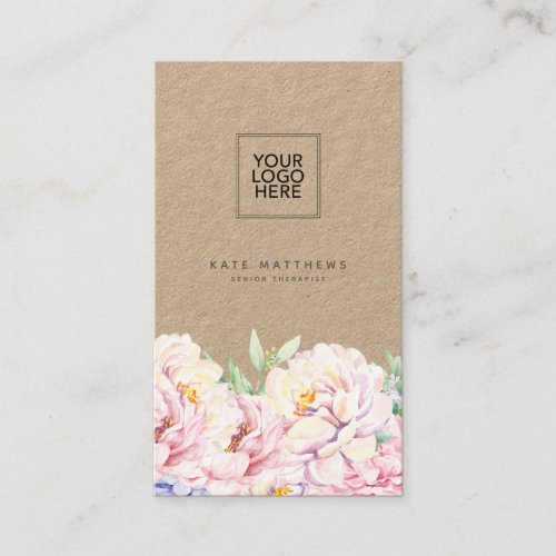 Elegant Floral Kraft Business Card with QR code 