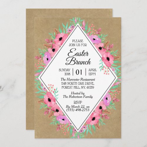 Elegant Floral Kraft Easter Brunch Invitation