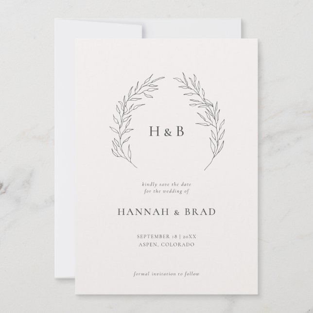 Elegant Floral Kraft Monogram Crest Wedding  Save The Date (Front)