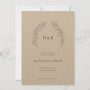 Elegant Floral Kraft Monogram Crest Wedding Save The Date
