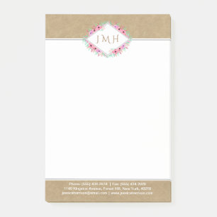 Elegant Floral & Kraft Personal Or Business Post-it Notes