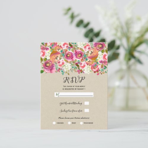 Elegant Floral Kraft Shabby Chic Wedding RSVP Invitation