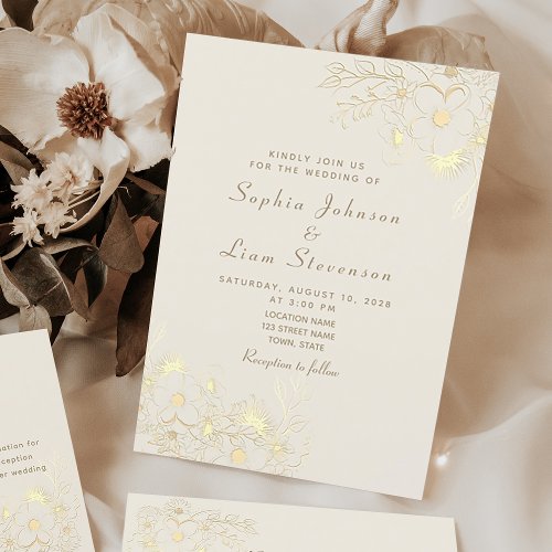 Elegant Floral Lace Gold Wedding Invitation