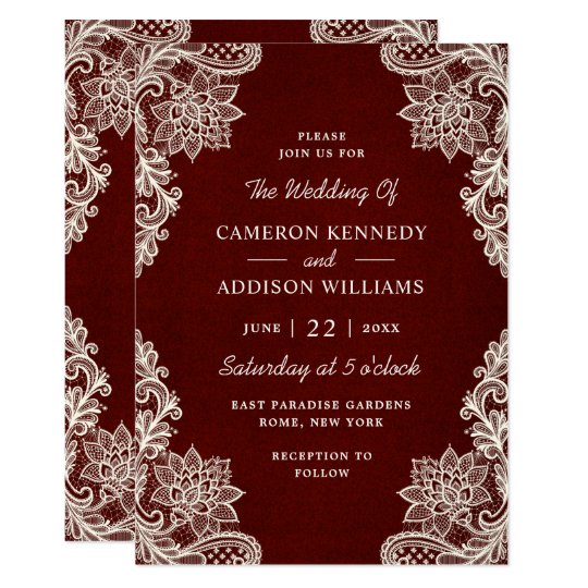Elegant Floral Lace Modern Burgundy Wedding Invitation