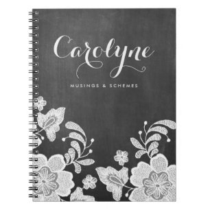 Elegant Floral Lace on Chalkboard Personalized Notebook
