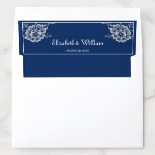 Elegant Floral Lace on Navy Blue Wedding Envelope Liner